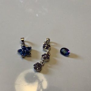 Charms for necklaces silver purple stones blue floral piece one gem stone (3)